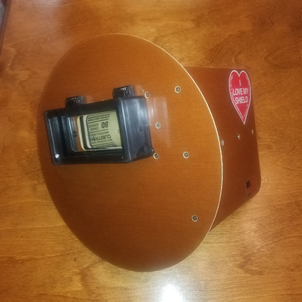 Wendy's Pancake Welding Hood Helmet w/strap Right Handed Tan Brown w/Flip Up Lens
