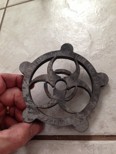 Biohazard hand wheel bare steel blanks – Off The Hook Design And Fab